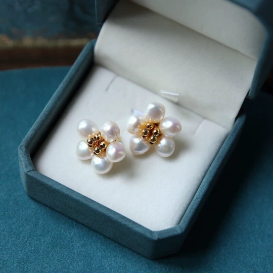 Baroque Freshwater Pearl Flower Stud Earrings