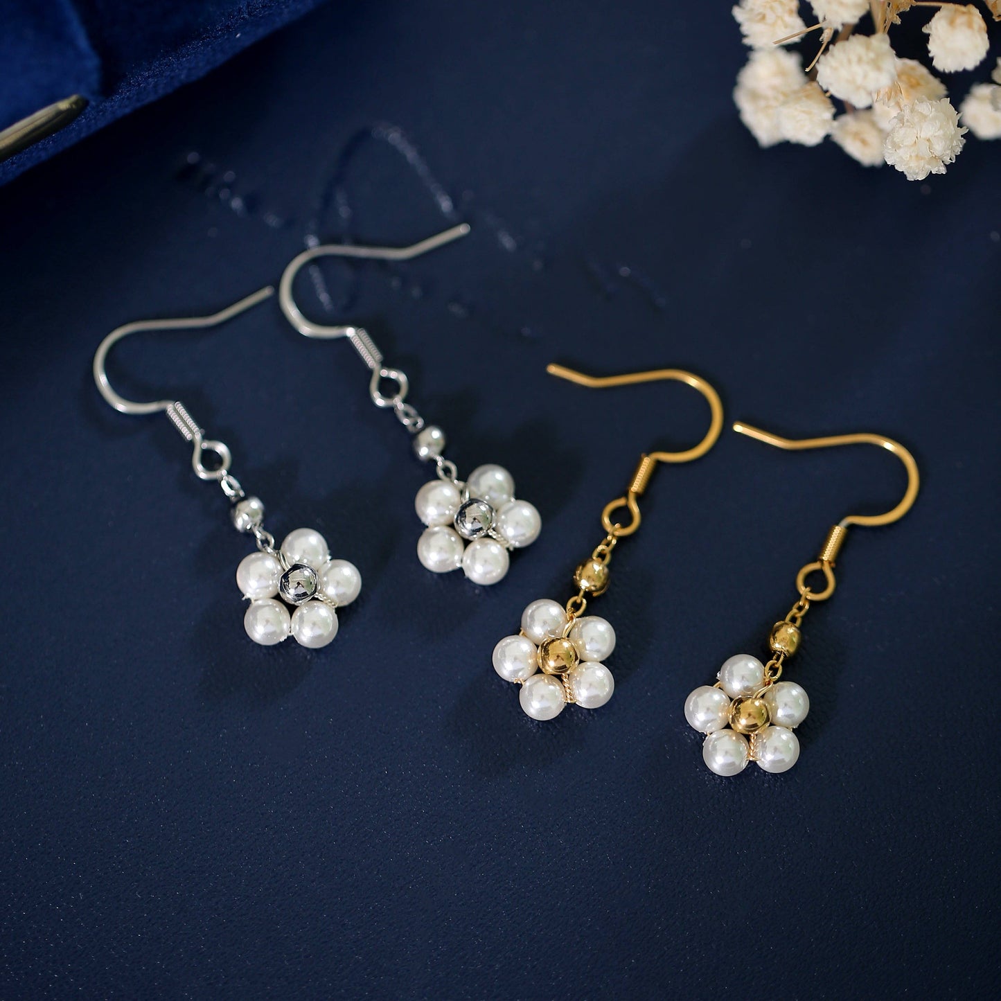 Pearl Daisy Flower Earrings