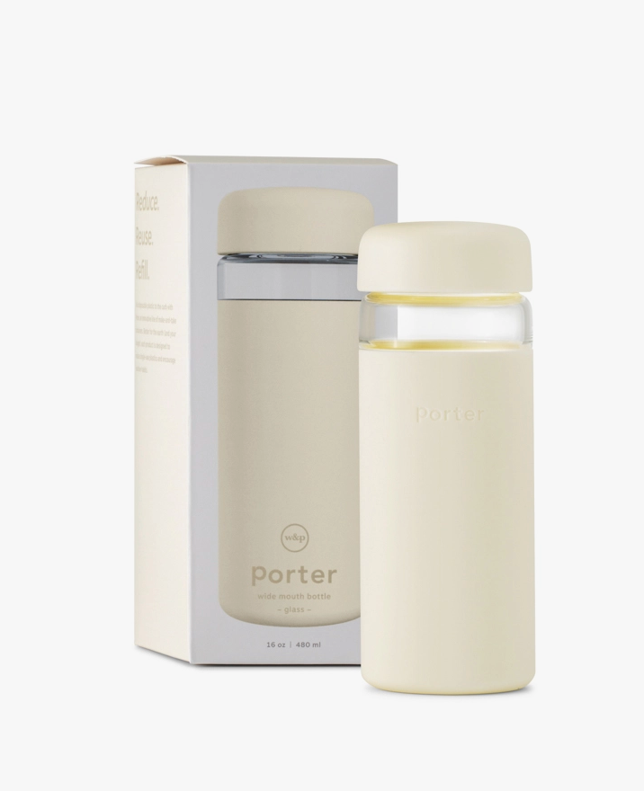 Porter Wide Mouth Reusable Glass Water Bottle- Off White – Dapple Grey Co.