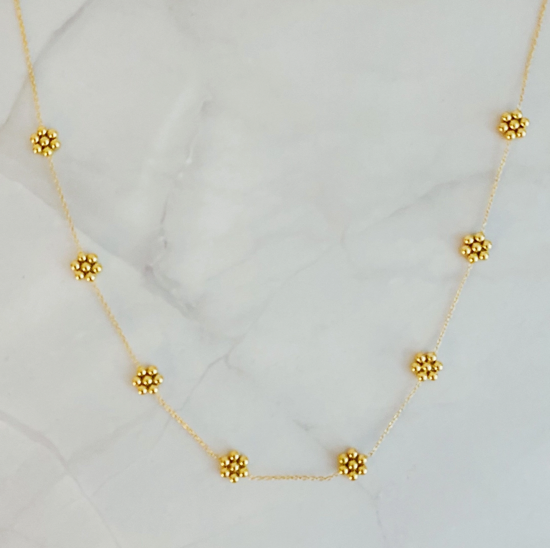 Dainty Golden Bead Flower Necklace