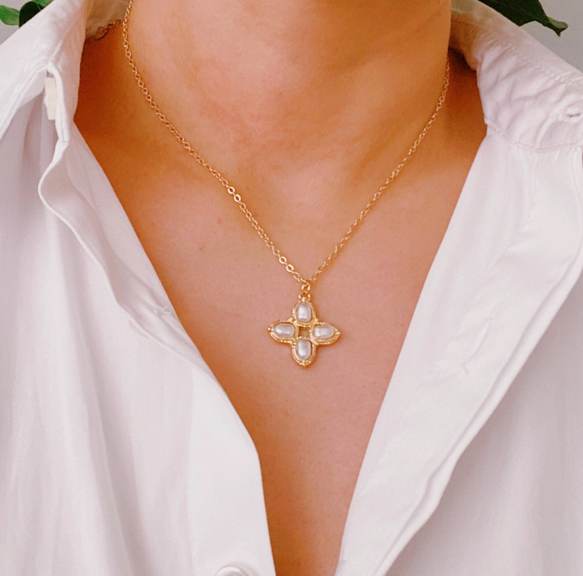 Square Pearl Cross Necklace