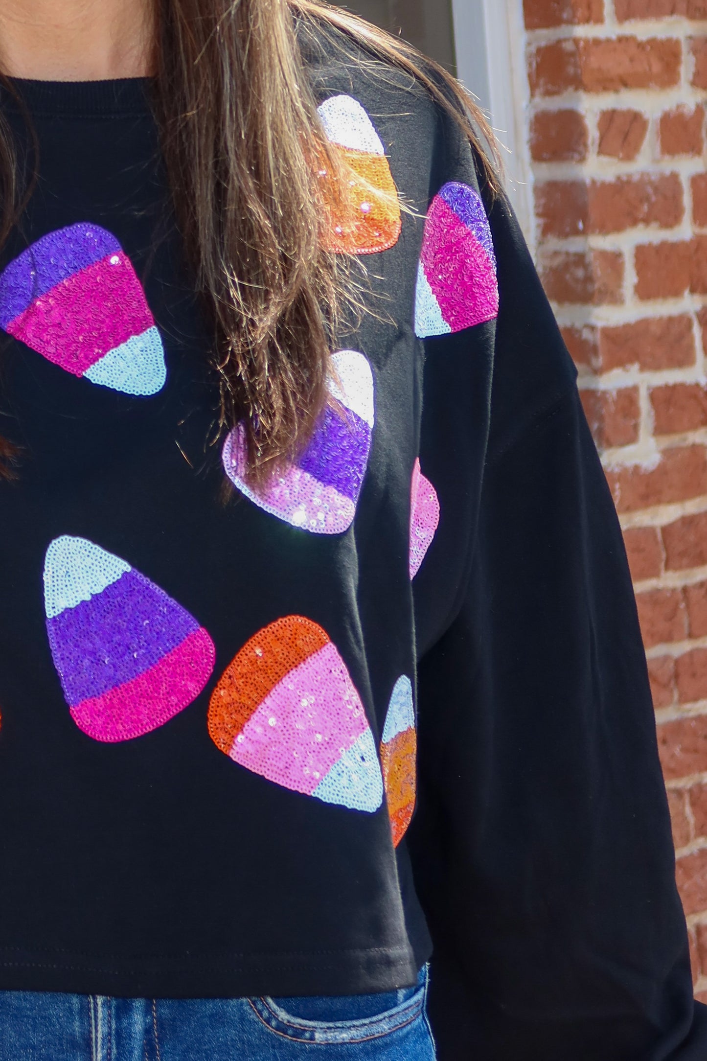 Candy Corn Sequin Crop Pullover