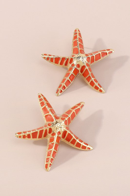 Large Enamel Starfish Stud Earrings