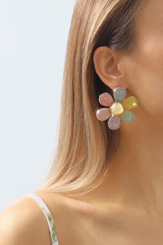 Rhinestone Flower Drop Earrings