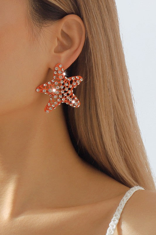Colorful Rhinestone Starfish Stud Earring
