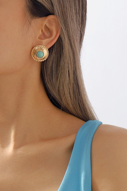 Vintage Pearl Turquoise Stud Earrings