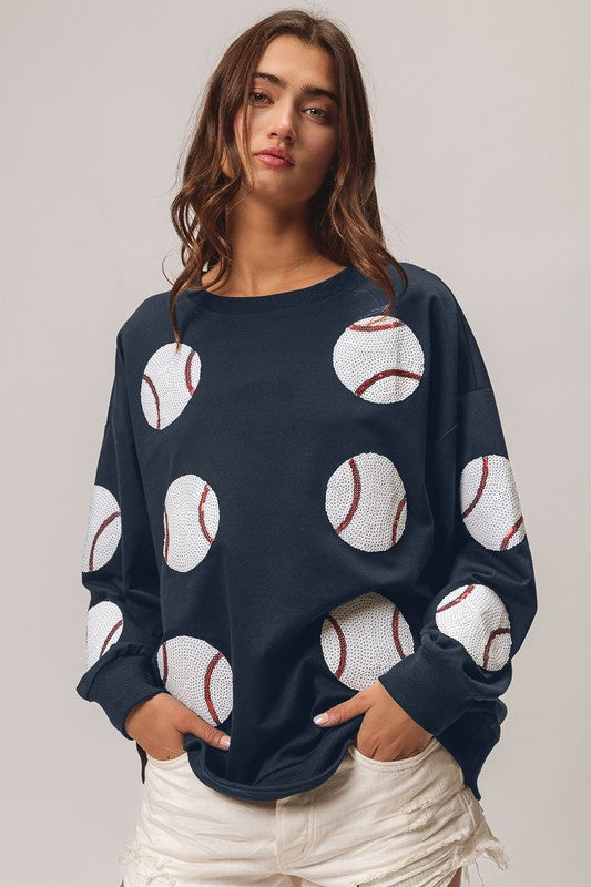 Sequin Baseball Pullover