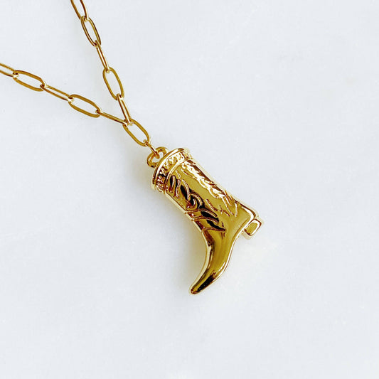 Golden Cowgirl Boot Necklace