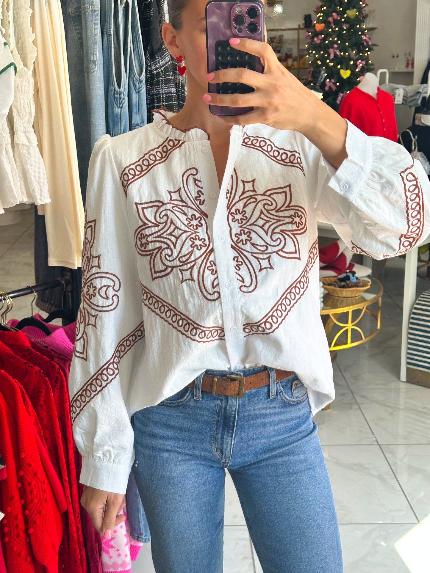 Embroidered Mock Top