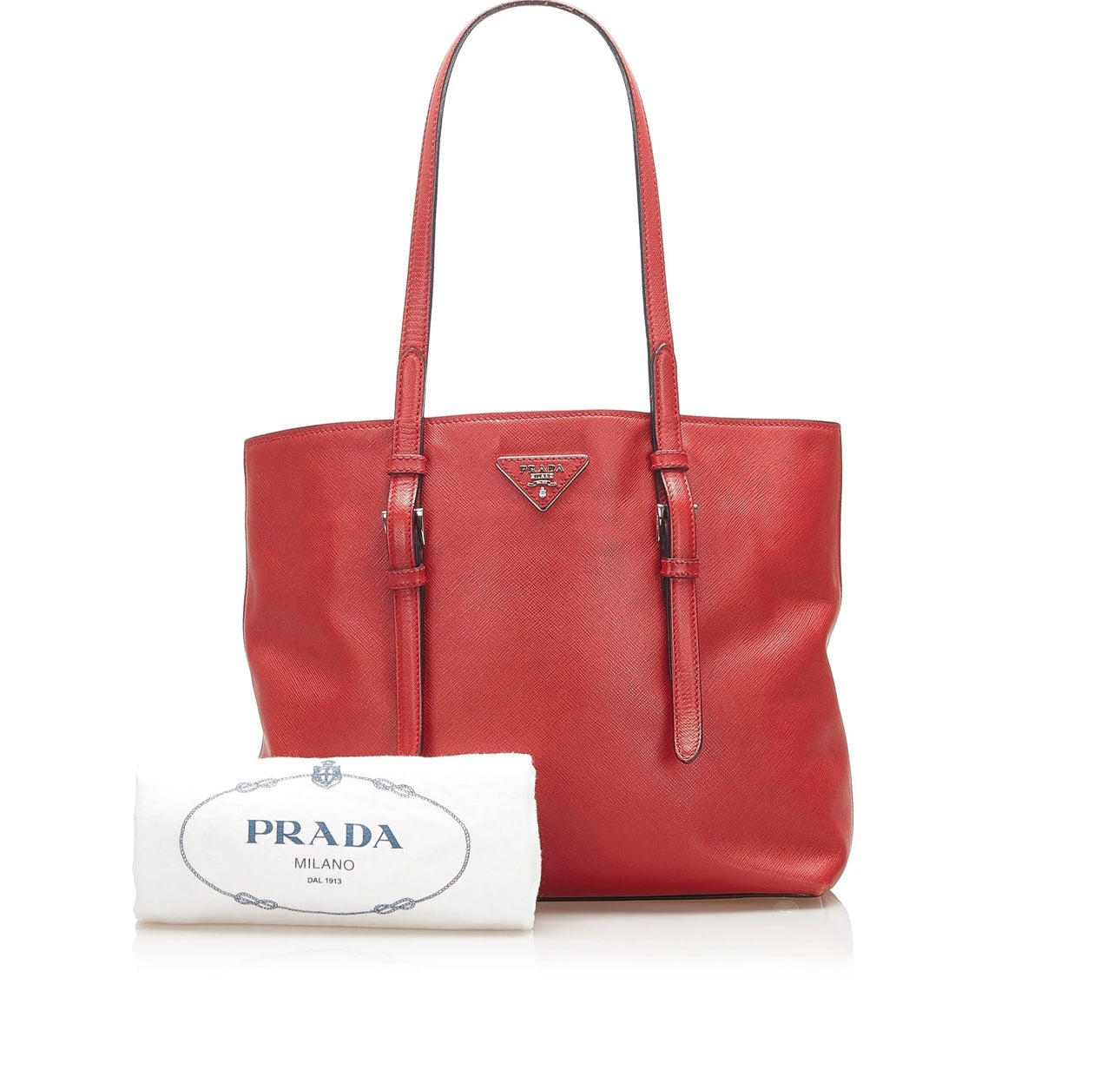 Pre-Owned Prada Soft Saffiano Leather Tote Bag- Red