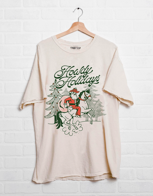 Christmas Howdy Holidays Off White Thrifted Graphic Tee