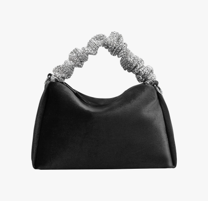Estela Black Velvet Top Handle Bag