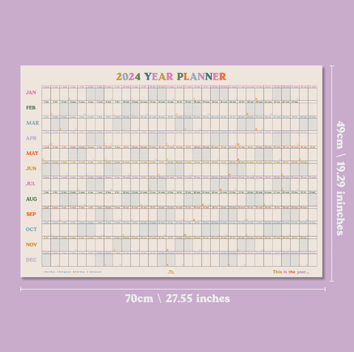 2024 Year Planner. Wall Horizontal Yearly Printable Annual
