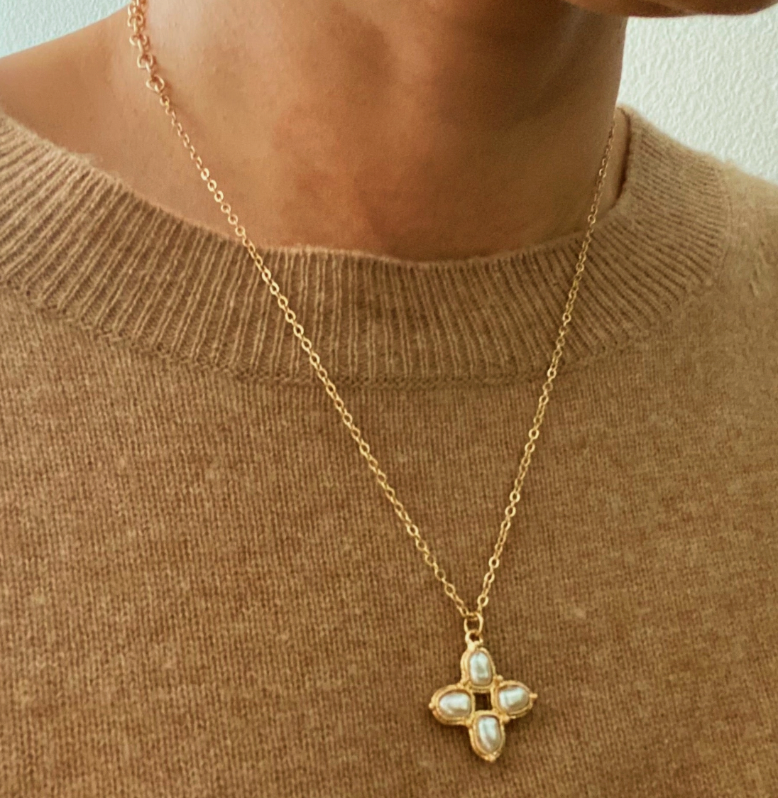 Square Pearl Cross Necklace