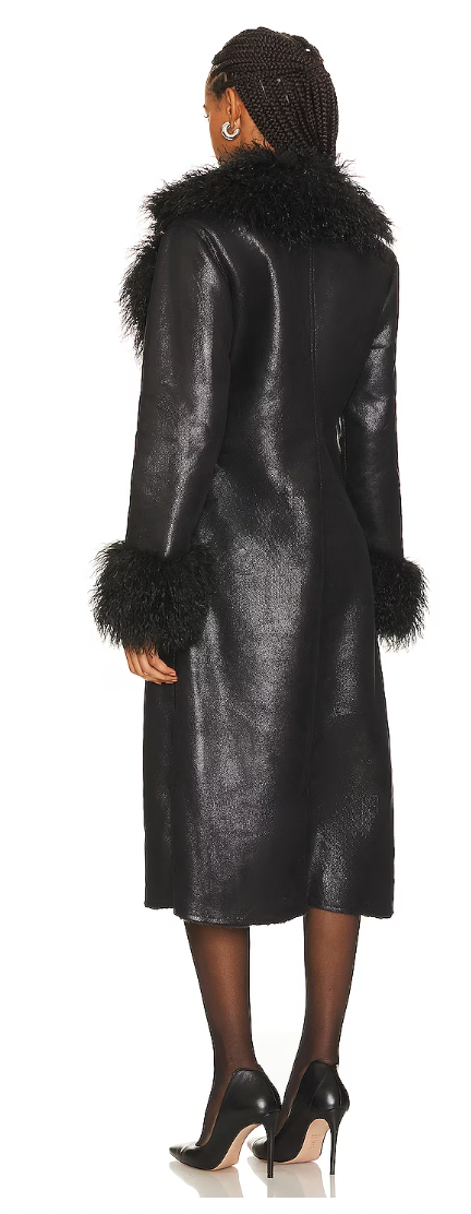 Suede Bonded Faux Fur Trench Coat, Black