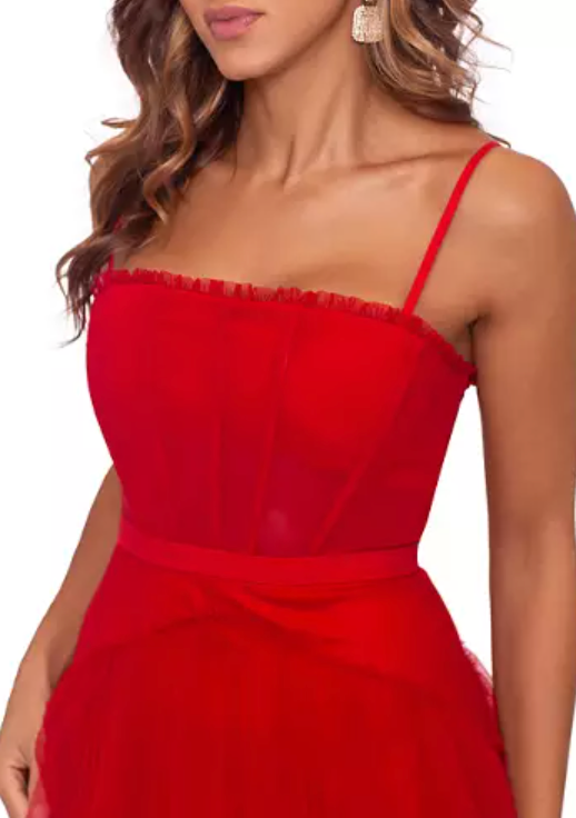 Corset Chiffon Layer Trim Solid Gown