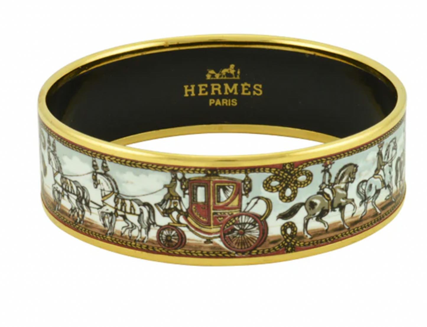 Pre-Loved Hermes Wide Brown Enamel Bangle (Horse and Carriage)