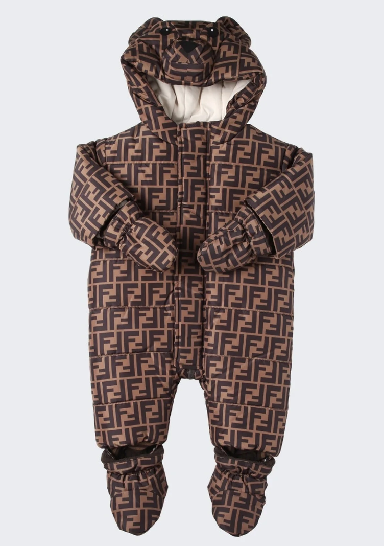 Fendi Kids | Baby Monogram Hooded Snowsuit Brown And Black