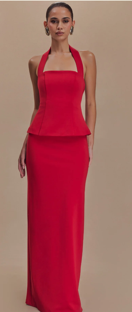 Bertie Peplum Halter Maxi Dress