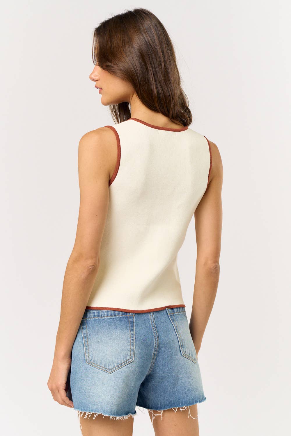 Button Down Contrast Sweater Vest With Pockets