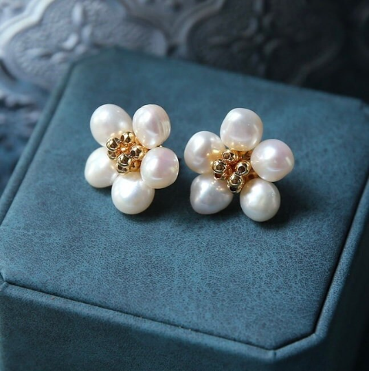 Baroque Freshwater Pearl Flower Stud Earrings