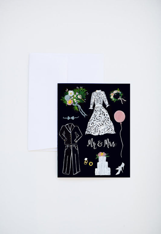 Mr. and Mrs. Wedding Illustrations Card