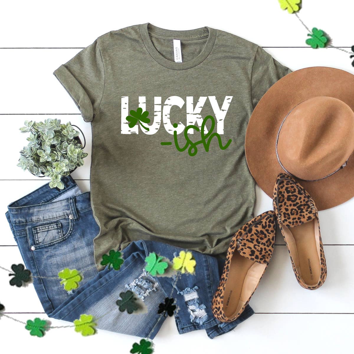 St. Patrick's Graphic Shirt- White & Green Lucky-ish