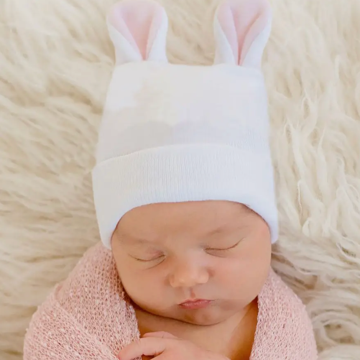 Pink Bunny Ears Newborn Girl Hat