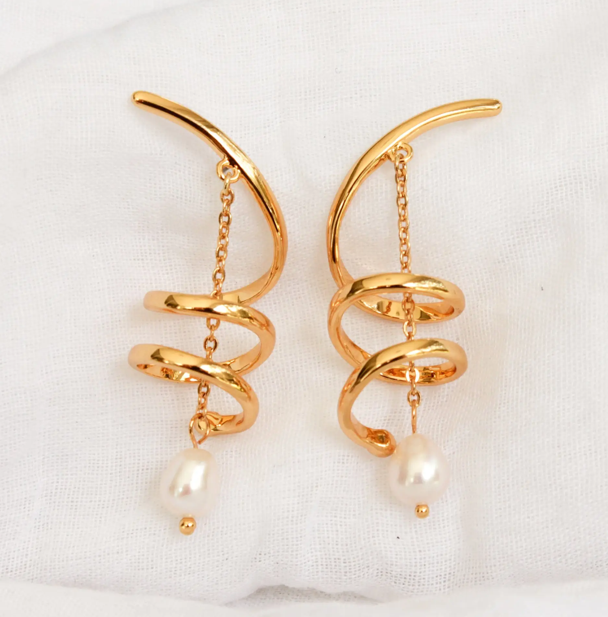 Pearl Spiral Drop Earrings