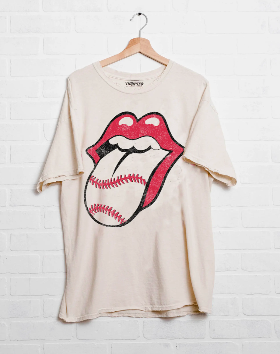 Rolling Stones Baseball Lick Off White Thrifted Tee
