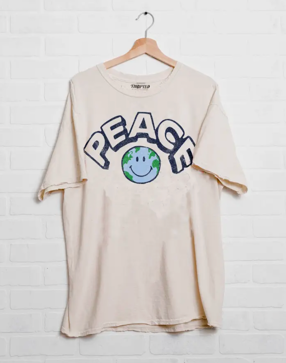 Peace Earth Smile Off White Thrifted Tee