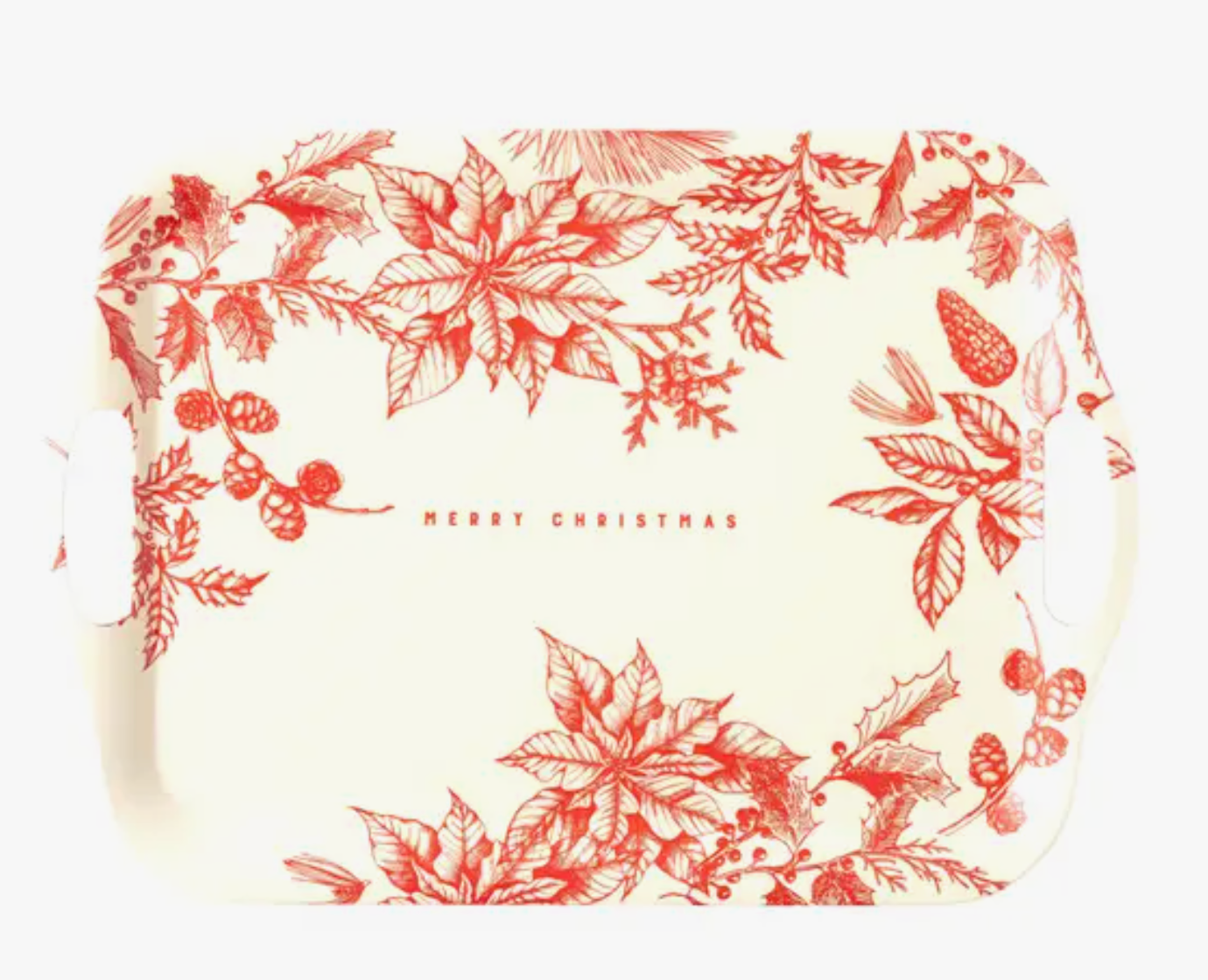 Red Floral Merry Christmas Reusable Bamboo Tray
